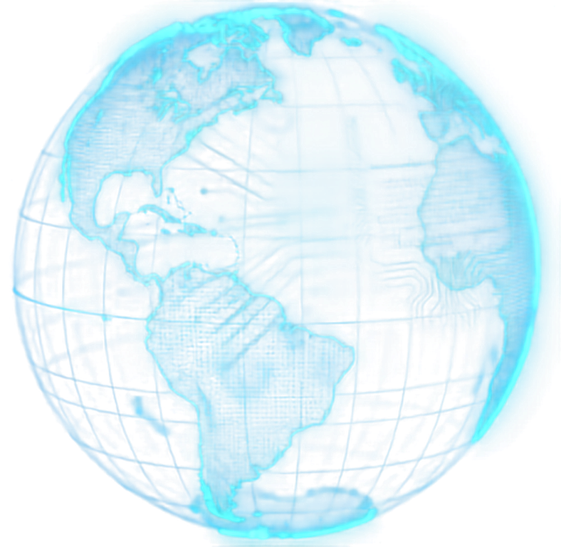 Holographic blue globe representing global aerial overwatch